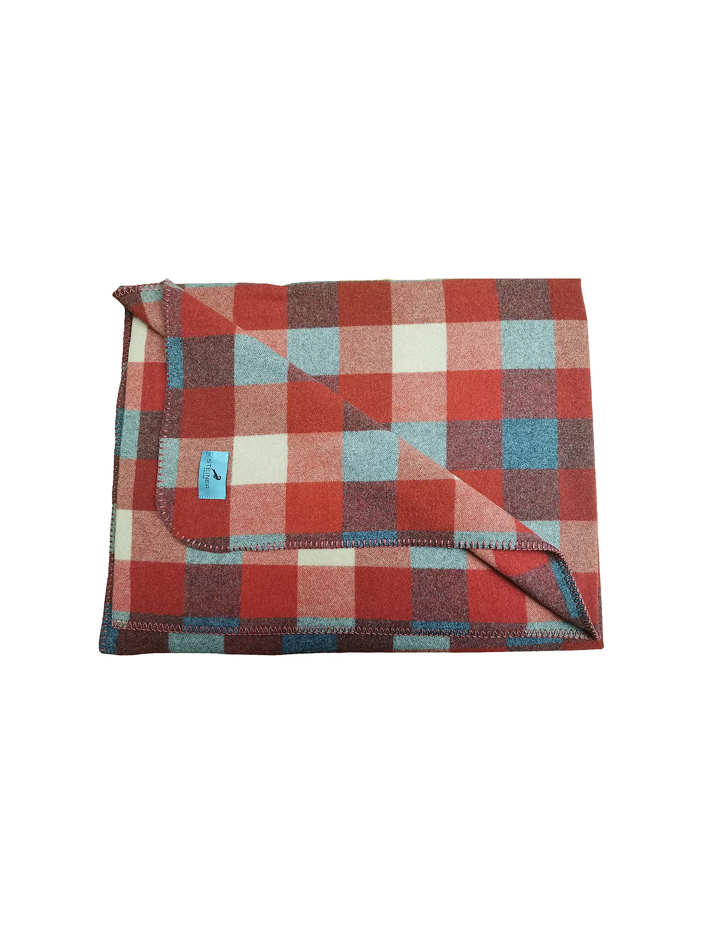 STEINER 1888 | Wolldecke SILVIA 150x190cm Karo Smaragd | rot